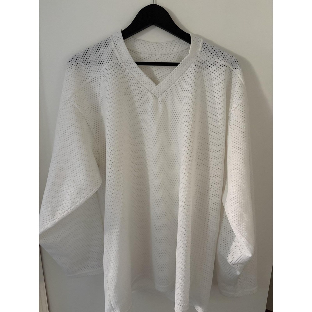 Vtg 90s Zubaz CAHA Hockey Jersey Large White Blank Mesh Practice Cooper Canada